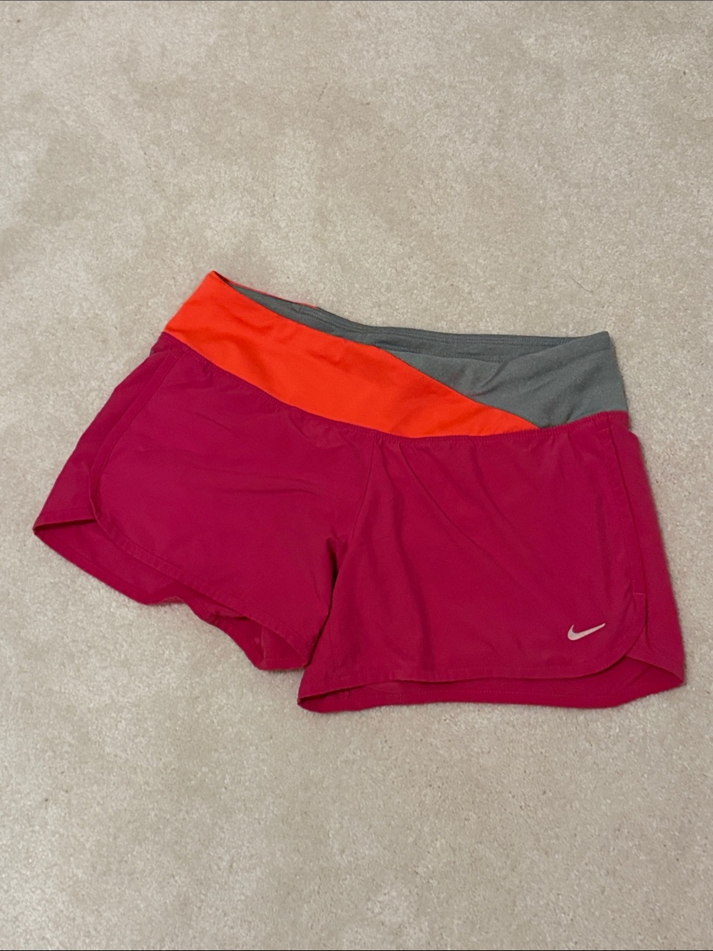 Nike Women's Hot Pink Athletic Shorts with Orange & Gray Waistband